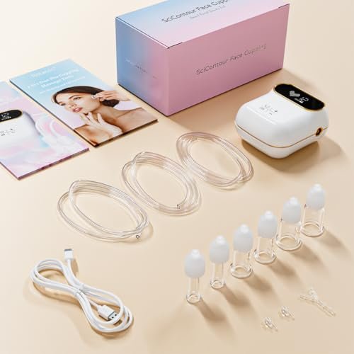 6-Piece Electric Facial Cupping Therapy Set with Glass Cups, 3-in-1 Gua Sha Facial Tools for Eye, Neck, and Skin Care, 3 Sizes Vacuum Suction for Puffiness and Cellulite Reduction Avelisse
