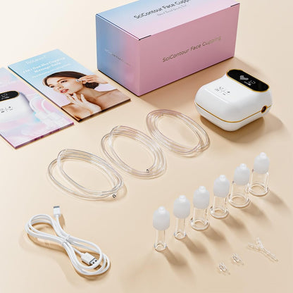 6-Piece Electric Facial Cupping Therapy Set with Glass Cups, 3-in-1 Gua Sha Facial Tools for Eye, Neck, and Skin Care, 3 Sizes Vacuum Suction for Puffiness and Cellulite Reduction Avelisse