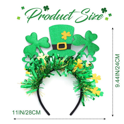 JEAIRTS Light Up St. Patrick's Hat Headband - Green Shamrock Hair Hoop Glowing Irish Headpiece LED Costume Hair Accessories (Style A)