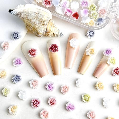 100 Pcs Cute Flower Nail Charms - Mixed Size Floral 3D Resin Camellia Rose Nail Art Decorations - görsel 5