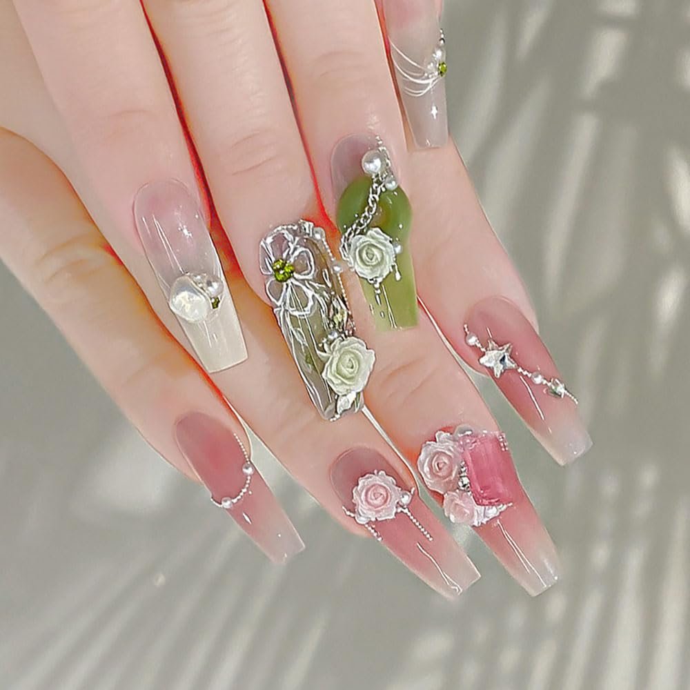 100 Pcs Cute Flower Nail Charms - Mixed Size Floral 3D Resin Camellia Rose Nail Art Decorations - görsel 12