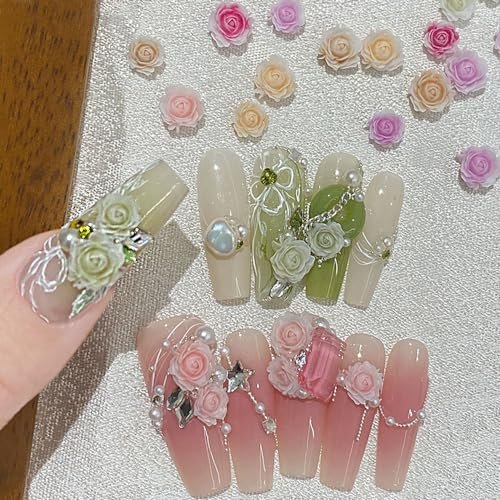 100 Pcs Cute Flower Nail Charms - Mixed Size Floral 3D Resin Camellia Rose Nail Art Decorations - görsel 9