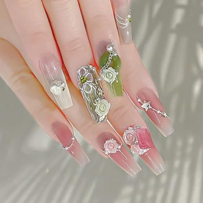 100 Pcs Cute Flower Nail Charms - Mixed Size Floral 3D Resin Camellia Rose Nail Art Decorations