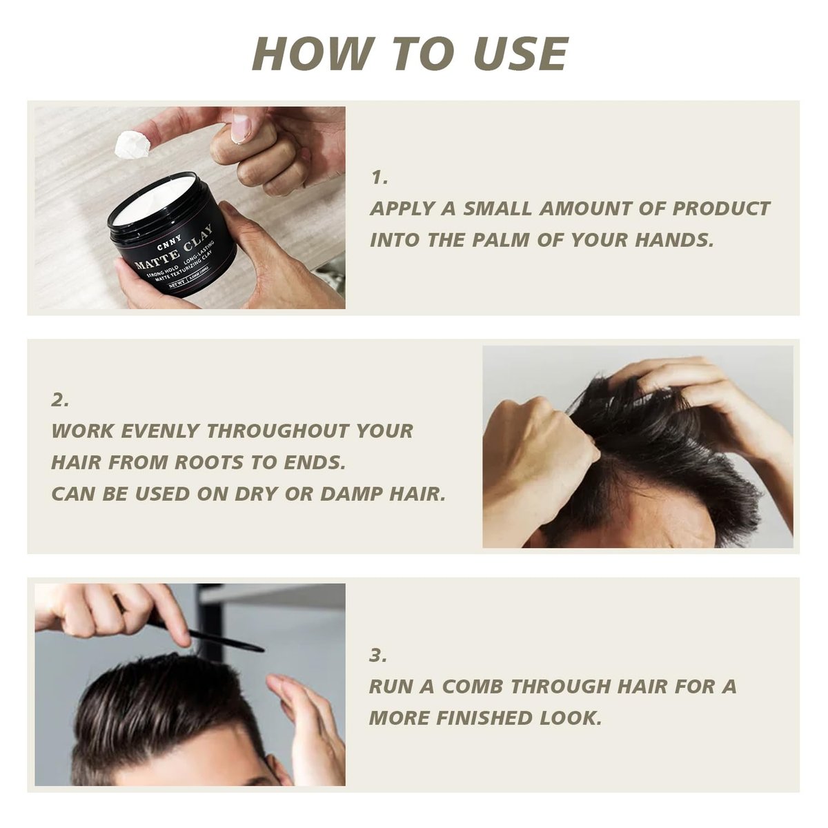 CNNY Men's Hair Styling Clay – Firm Hold, Matte Finish, Natural Ingredients, 3.53 oz - görsel 5