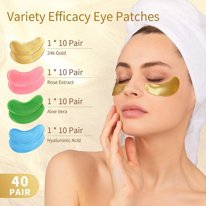 Under Eye Patches 40 Pairs - Gold Eye Mask for Dark Circles, Puffy Eyes, Wrinkles with Hyaluronic Acid, Rose & Aloe Vera - Eye Treatment for Men & Women