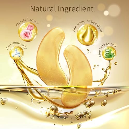 Under Eye Patches 40 Pairs - Gold Eye Mask for Dark Circles, Puffy Eyes, Wrinkles with Hyaluronic Acid, Rose & Aloe Vera - Eye Treatment for Men & Women - görsel 5