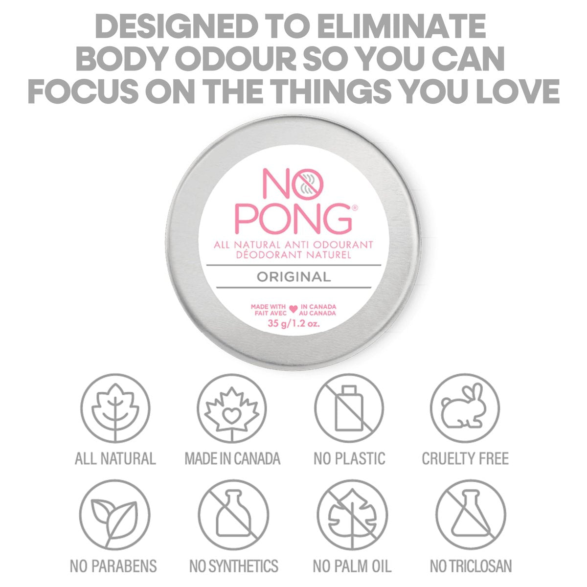 No Pong Original All Natural Deodorant Cream - Plastic-Free, Aluminum-Free, Paraben-Free, 35g - For Men and Women Avelisse