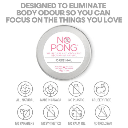 No Pong Original All Natural Deodorant Cream - Plastic-Free, Aluminum-Free, Paraben-Free, 35g - For Men and Women Avelisse