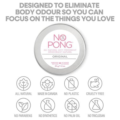 No Pong Original All Natural Deodorant Cream - Plastic-Free, Aluminum-Free, Paraben-Free, 35g - For Men and Women Avelisse