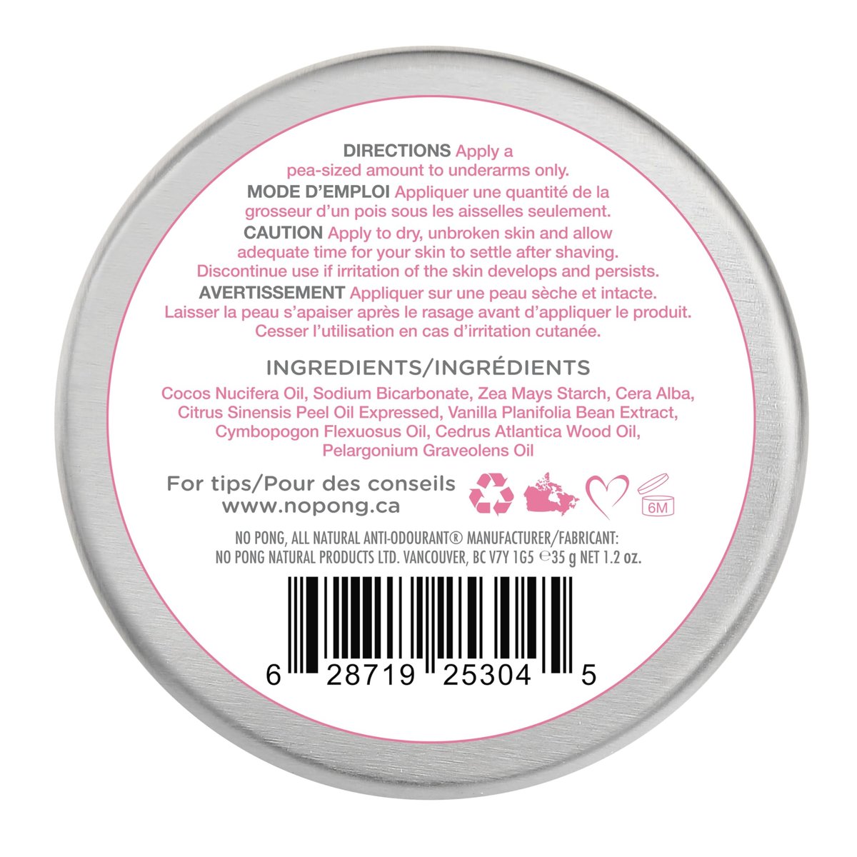 No Pong Original All Natural Deodorant Cream - Plastic-Free, Aluminum-Free, Paraben-Free, 35g - For Men and Women Avelisse