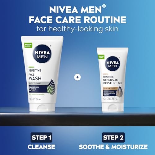 NIVEA MEN Sensitive Face and Beard Moisture Gel – Gentle Face and Beard Moisturizer for Men, Instantly Hydrates Skin and Conditions Beards, 1.7 Fl Oz Tube (Pack of 3) Avelisse