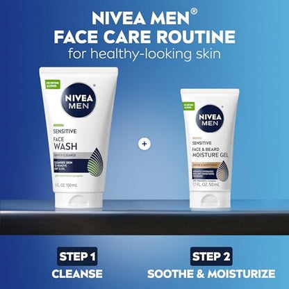 NIVEA MEN Sensitive Face and Beard Moisture Gel – Gentle Face and Beard Moisturizer for Men, Instantly Hydrates Skin and Conditions Beards, 1.7 Fl Oz Tube (Pack of 3) Avelisse
