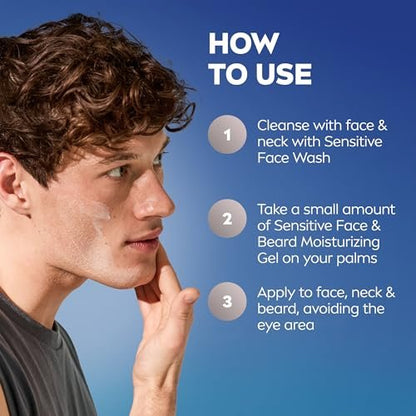 NIVEA MEN Sensitive Face and Beard Moisture Gel – Gentle Face and Beard Moisturizer for Men, Instantly Hydrates Skin and Conditions Beards, 1.7 Fl Oz Tube (Pack of 3) Avelisse