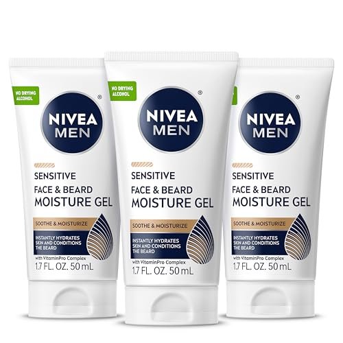 NIVEA MEN Sensitive Face and Beard Moisture Gel – Gentle Face and Beard Moisturizer for Men, Instantly Hydrates Skin and Conditions Beards, 1.7 Fl Oz Tube (Pack of 3) Avelisse