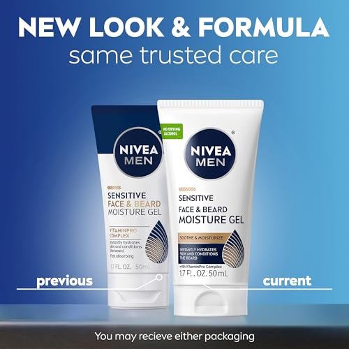 NIVEA MEN Sensitive Face and Beard Moisture Gel – Gentle Face and Beard Moisturizer for Men, Instantly Hydrates Skin and Conditions Beards, 1.7 Fl Oz Tube (Pack of 3) Avelisse