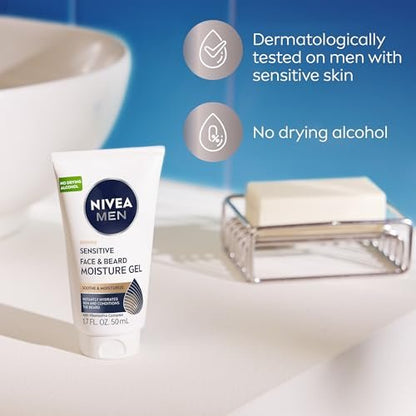 NIVEA MEN Sensitive Face and Beard Moisture Gel – Gentle Face and Beard Moisturizer for Men, Instantly Hydrates Skin and Conditions Beards, 1.7 Fl Oz Tube (Pack of 3) Avelisse