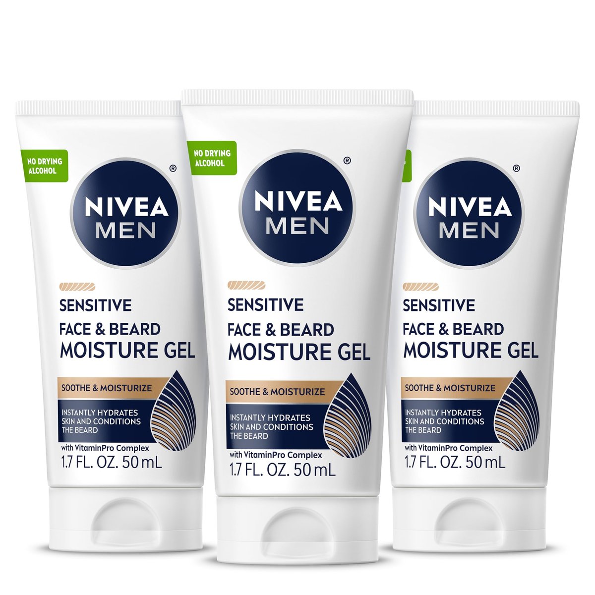 NIVEA MEN Sensitive Face and Beard Moisture Gel – Gentle Face and Beard Moisturizer for Men, Instantly Hydrates Skin and Conditions Beards, 1.7 Fl Oz Tube (Pack of 3) Avelisse
