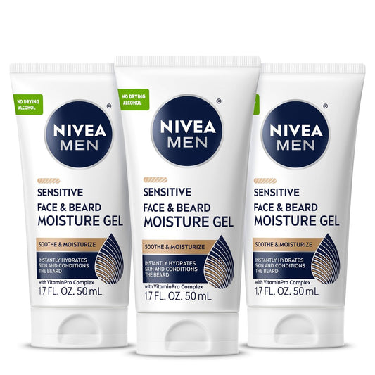 NIVEA MEN Sensitive Face and Beard Moisture Gel – Gentle Face and Beard Moisturizer for Men, Instantly Hydrates Skin and Conditions Beards, 1.7 Fl Oz Tube (Pack of 3) Avelisse