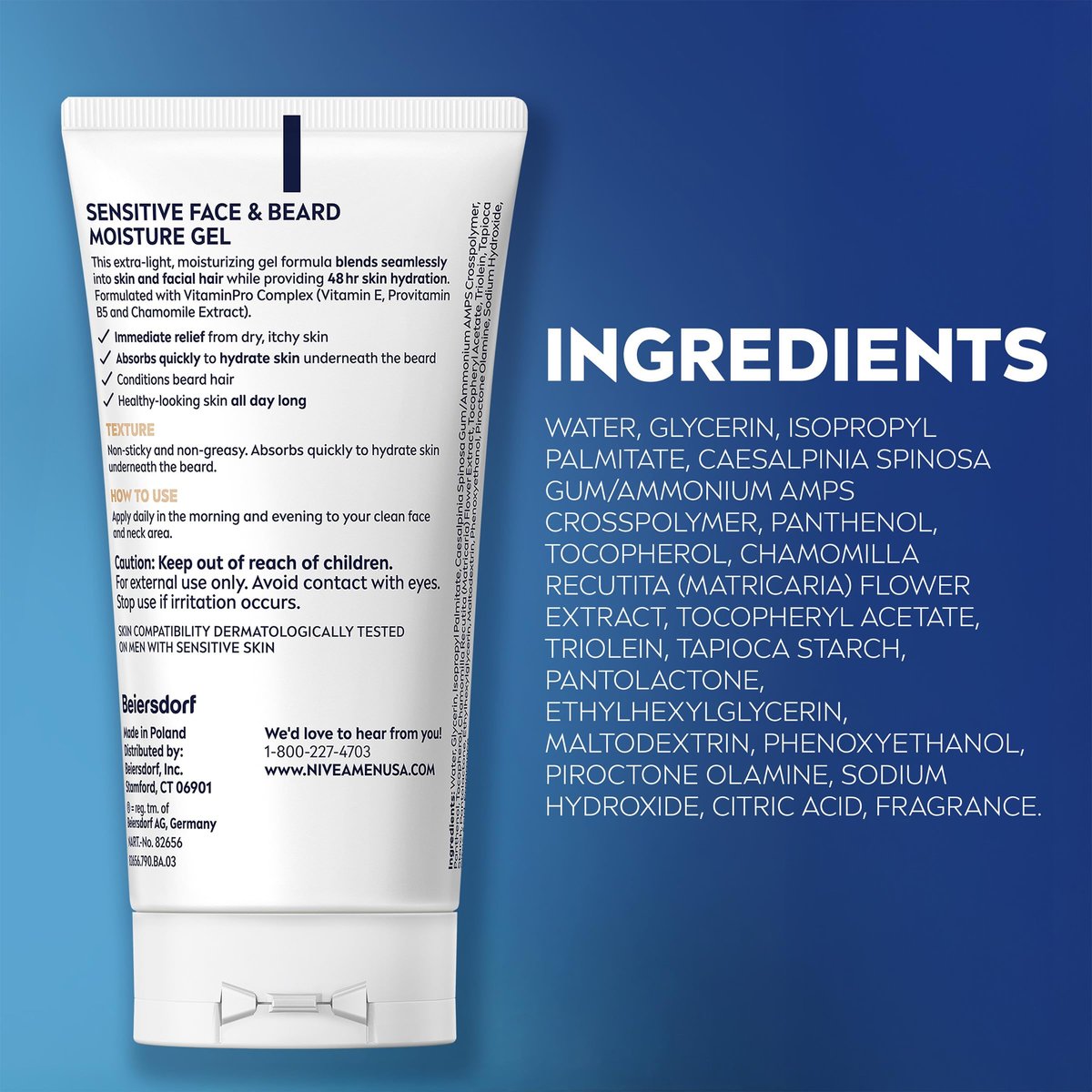 NIVEA MEN Sensitive Face and Beard Moisture Gel – Gentle Face and Beard Moisturizer for Men, Instantly Hydrates Skin and Conditions Beards, 1.7 Fl Oz Tube (Pack of 3) Avelisse