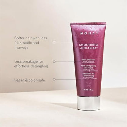 MONAT Smoothing Anti Frizz Shampoo, Deep Intensive Treatment & Blow Out Cream - Frizzy Hair Care Pack - Vegan, Natural, Heat Damage Protection, Strengthens Hair - 3 Products