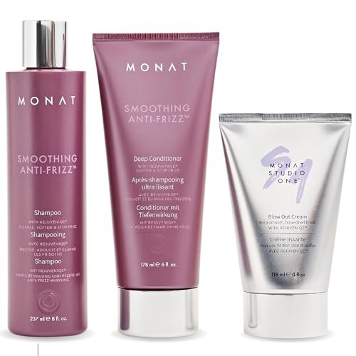 MONAT Smoothing Anti Frizz Shampoo, Deep Intensive Treatment & Blow Out Cream - Frizzy Hair Care Pack - Vegan, Natural, Heat Damage Protection, Strengthens Hair - 3 Products - görsel 2