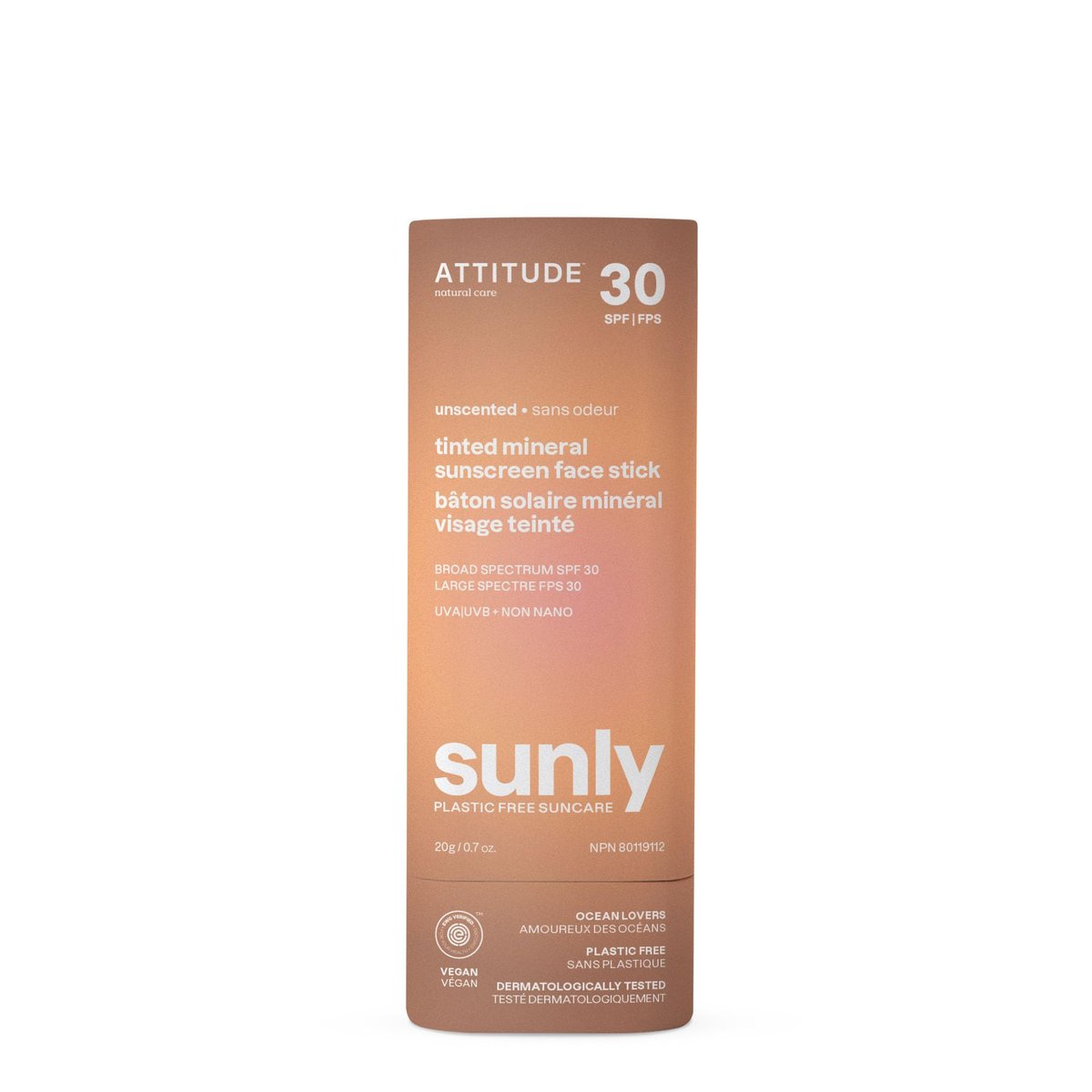 ATTITUDE Tinted Mineral Sunscreen Face Stick SPF 30, EWG Verified, Unscented, 0.7 oz Avelisse