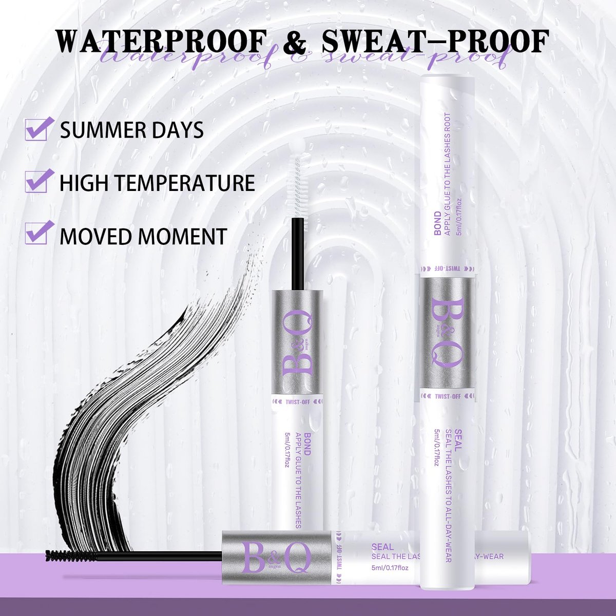 B&Q Lash Bond and Seal: Waterproof Latex-Free Lash Glue & Adhesive with Precision Brush, Clear Quick Dry Formula for Sensitive Eyes, Strong Long Lasting Hold for DIY Fluffy Cluster Lashes Extensions - görsel 3