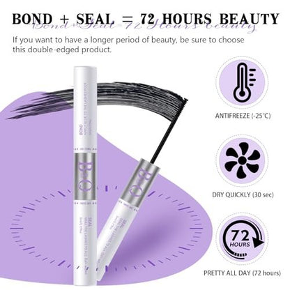 B&Q Lash Bond and Seal: Waterproof Latex-Free Lash Glue & Adhesive with Precision Brush, Clear Quick Dry Formula for Sensitive Eyes, Strong Long Lasting Hold for DIY Fluffy Cluster Lashes Extensions