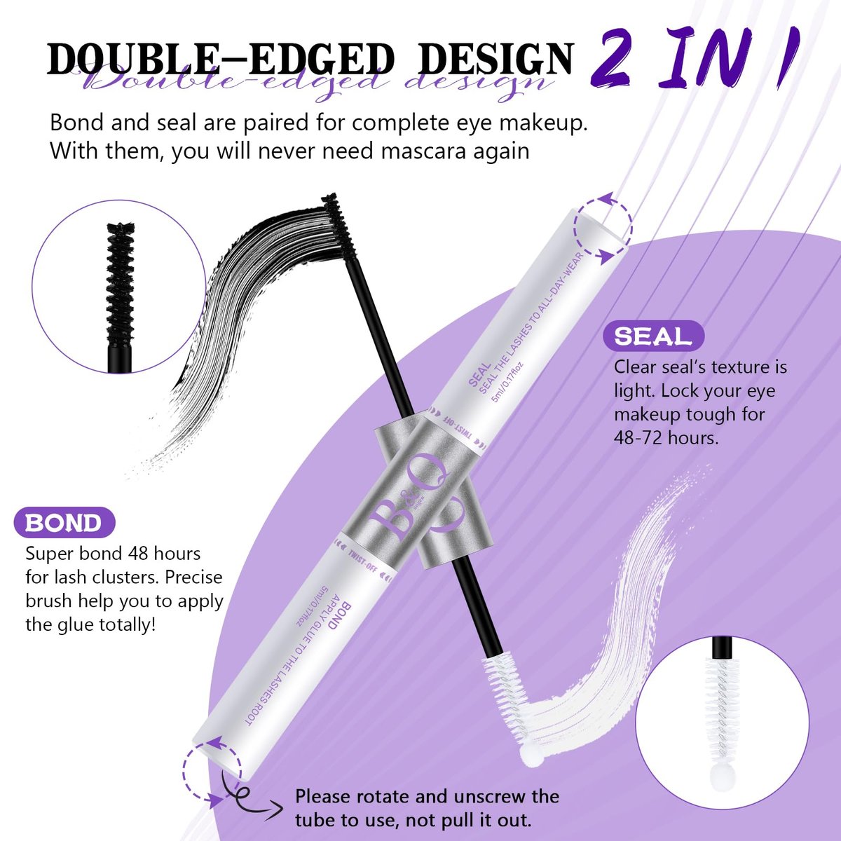 B&Q Lash Bond and Seal: Waterproof Latex-Free Lash Glue & Adhesive with Precision Brush, Clear Quick Dry Formula for Sensitive Eyes, Strong Long Lasting Hold for DIY Fluffy Cluster Lashes Extensions - görsel 13