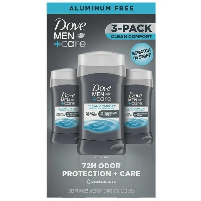 Dove Men+Care 72-Hour Deodorant Stick Aluminum Free - Clean Comfort, 3 Pack (3 oz each) Avelisse