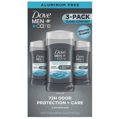 Dove Men+Care 72-Hour Deodorant Stick Aluminum Free - Clean Comfort, 3 Pack (3 oz each) Avelisse