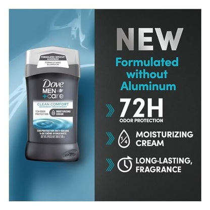 Dove Men+Care 72-Hour Deodorant Stick Aluminum Free - Clean Comfort, 3 Pack (3 oz each) Avelisse
