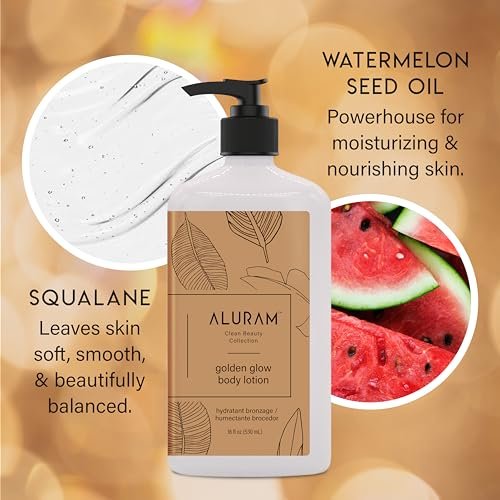 Aluram Golden Glow Body Lotion - Nourishing Radiance & Tone with Squalane & Watermelon Seed Oil, 18 Fl Oz Avelisse