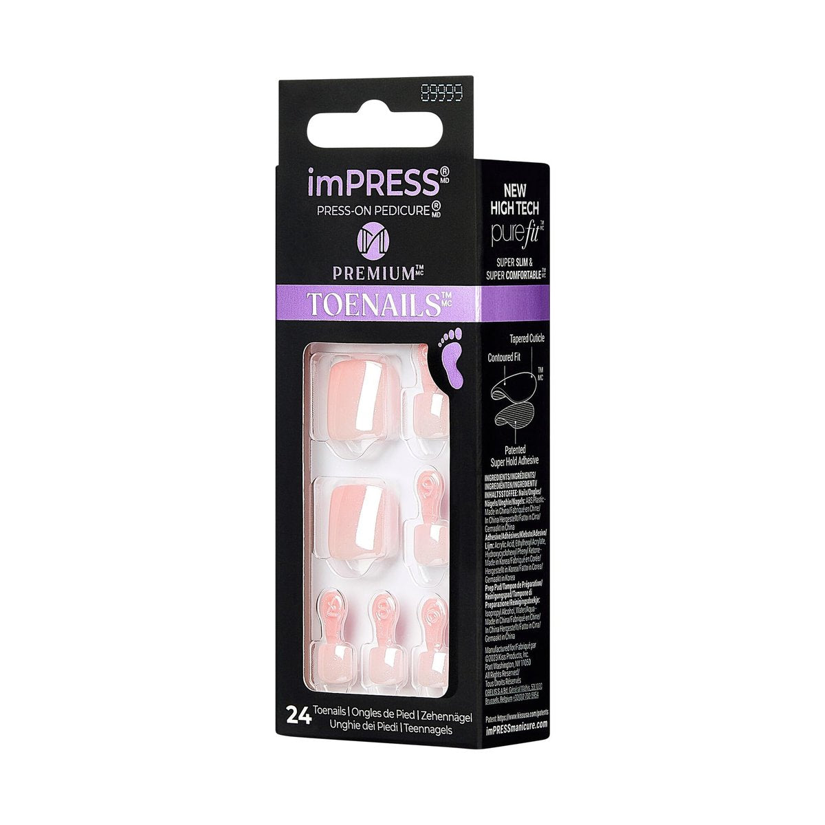 KISS imPRESS Premium No Glue Pedi Press-On Toenails - Sparkling Light Pink Pearl, Squoval Shape, 24 Nails + Prep Pad + Manicure Stick + Mini File - görsel 11