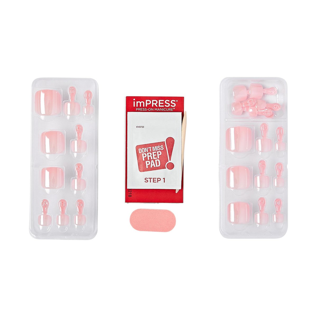 KISS imPRESS Premium No Glue Pedi Press-On Toenails - Sparkling Light Pink Pearl, Squoval Shape, 24 Nails + Prep Pad + Manicure Stick + Mini File - görsel 9