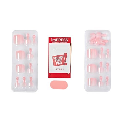KISS imPRESS Premium No Glue Pedi Press-On Toenails - Sparkling Light Pink Pearl, Squoval Shape, 24 Nails + Prep Pad + Manicure Stick + Mini File - görsel 10
