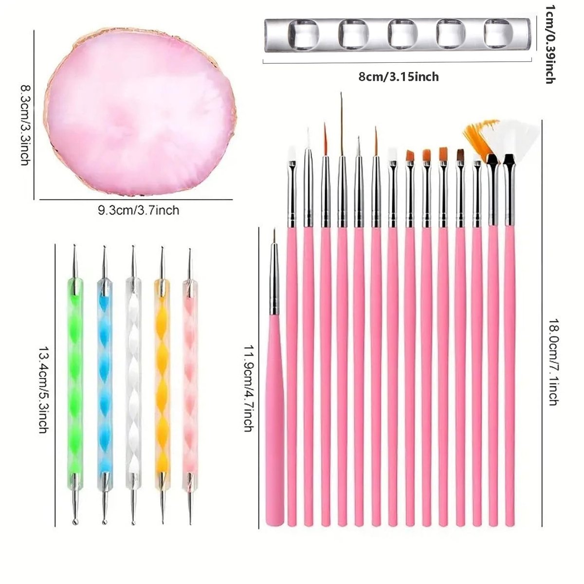 HomTop 22-Piece Nail Art Tools Set with Resin Palette, Acrylic Silicone Engraving Pen & Dotting Tools for DIY Home Salon - Pink - görsel 3