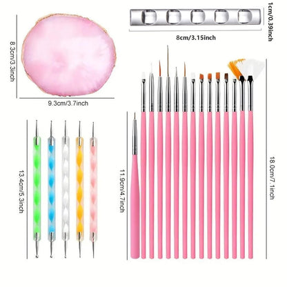 HomTop 22-Piece Nail Art Tools Set with Resin Palette, Acrylic Silicone Engraving Pen & Dotting Tools for DIY Home Salon - Pink