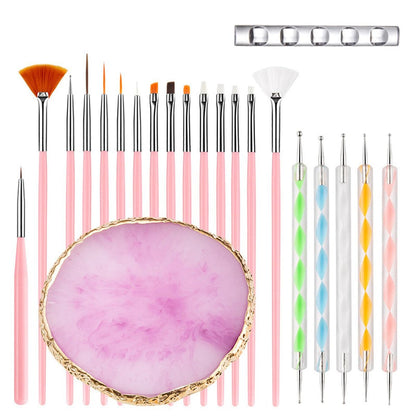 HomTop 22-Piece Nail Art Tools Set with Resin Palette, Acrylic Silicone Engraving Pen & Dotting Tools for DIY Home Salon - Pink
