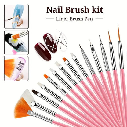 HomTop 22-Piece Nail Art Tools Set with Resin Palette, Acrylic Silicone Engraving Pen & Dotting Tools for DIY Home Salon - Pink