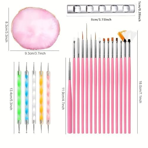 HomTop 22-Piece Nail Art Tools Set with Resin Palette, Acrylic Silicone Engraving Pen & Dotting Tools for DIY Home Salon - Pink - görsel 4