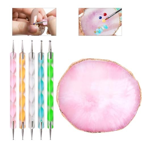 HomTop 22-Piece Nail Art Tools Set with Resin Palette, Acrylic Silicone Engraving Pen & Dotting Tools for DIY Home Salon - Pink - görsel 8