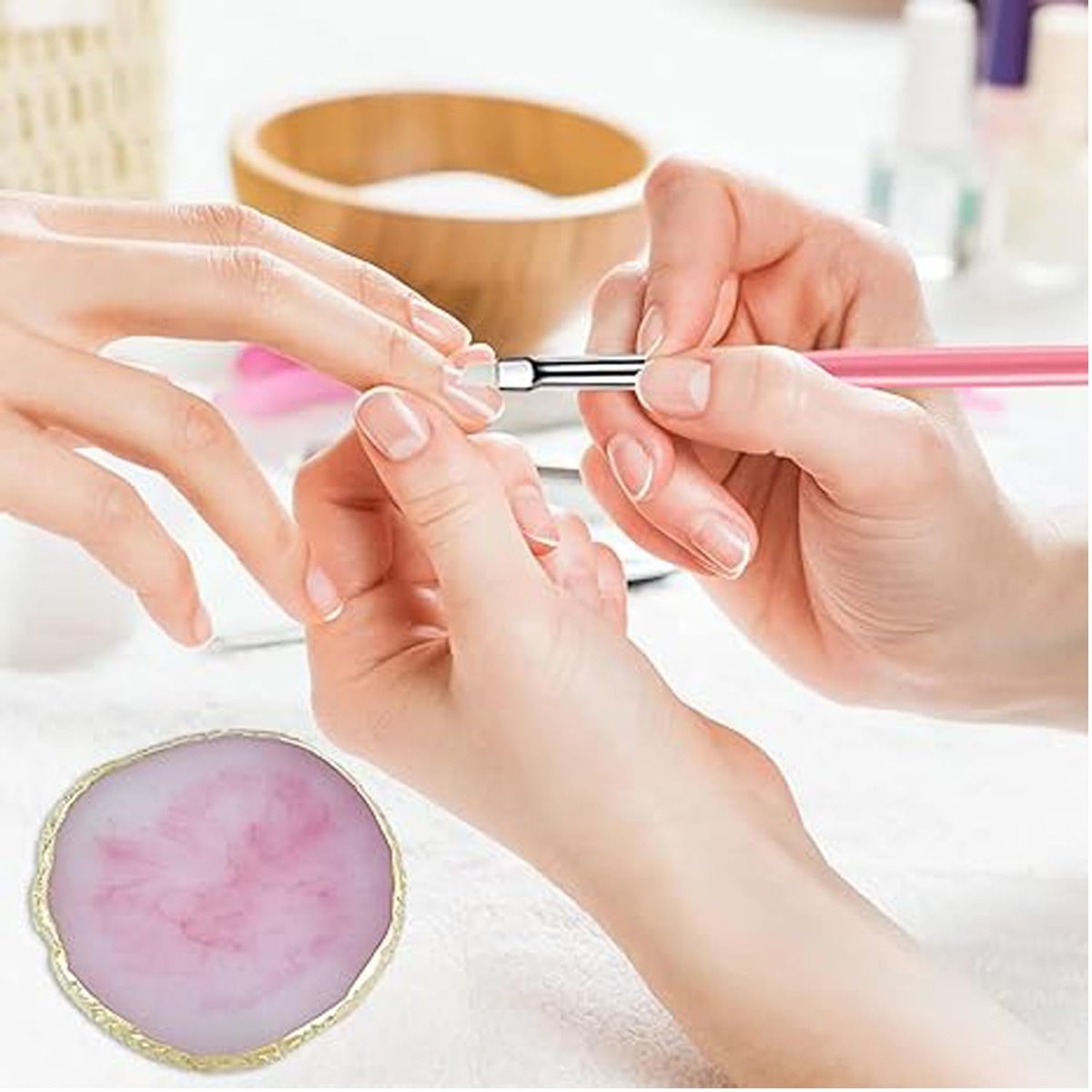 HomTop 22-Piece Nail Art Tools Set with Resin Palette, Acrylic Silicone Engraving Pen & Dotting Tools for DIY Home Salon - Pink - görsel 11