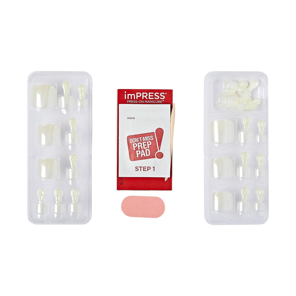 KISS imPRESS Premium No Glue Pedi Press-On Toenails, Sparkling White Pearl, Squoval Shape, 24 Nails, Large Size Avelisse