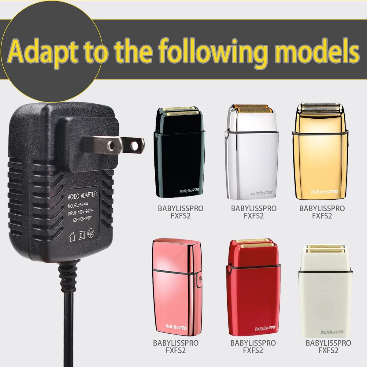 Replacement Charger for BaByliss PRO FXFS2 Shaver – 4.5V Power Adapter Compatible with BaBylissPRO Barberology Cordless Metal Double Foil Shaver FXFS2 Charging Cord Avelisse