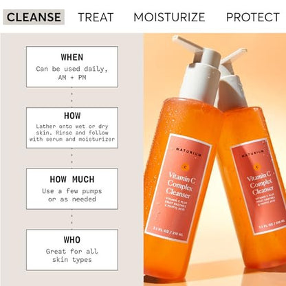 Naturium Vitamin C Complex Cleanser - Gently Exfoliating Foaming Face Wash with Phytic Acid & Fruit Enzymes, 7.1 oz
