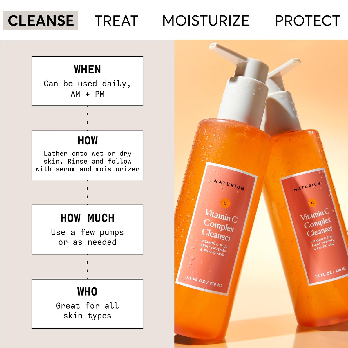 Naturium Vitamin C Complex Cleanser - Gently Exfoliating Foaming Face Wash with Phytic Acid & Fruit Enzymes, 7.1 oz - görsel 4