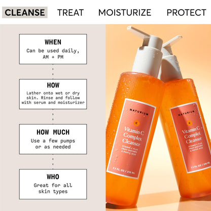 Naturium Vitamin C Complex Cleanser - Gently Exfoliating Foaming Face Wash with Phytic Acid & Fruit Enzymes, 7.1 oz