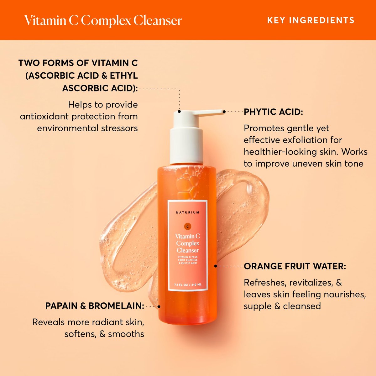 Naturium Vitamin C Complex Cleanser - Gently Exfoliating Foaming Face Wash with Phytic Acid & Fruit Enzymes, 7.1 oz - görsel 6
