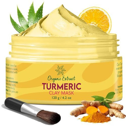 ORGANIC EXTRACT Turmeric Face Mask – Vitamin C Brightening Clay Mask for Face, 4.2 fl oz / 120g – Reduces Dark Spots, Deep Cleansing with Honey, Jojoba Oil, Aloe Vera